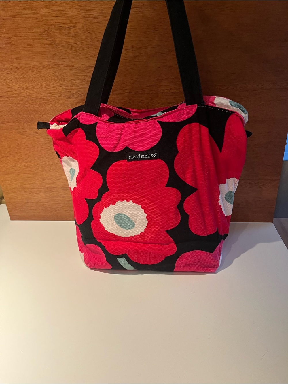 Marimekko Red and Black Floral Canvas Tote Avon breast cancer
